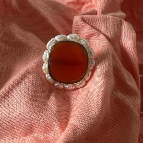 Carnelian with Rice Pearl Ring