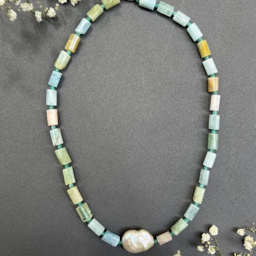 Amazonite and Freshwater Pearl Necklace