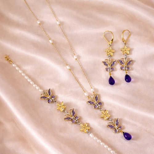 Butterfly Amethyst Pearl Jewellery Set
