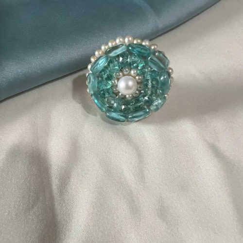 Aqua Apatite Pearl Ring