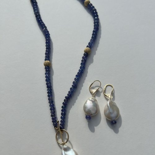 Tanzanite baroque pearl necklace set