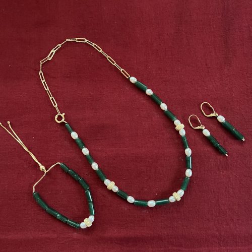 Green Aventurine & Pearl Necklace Set