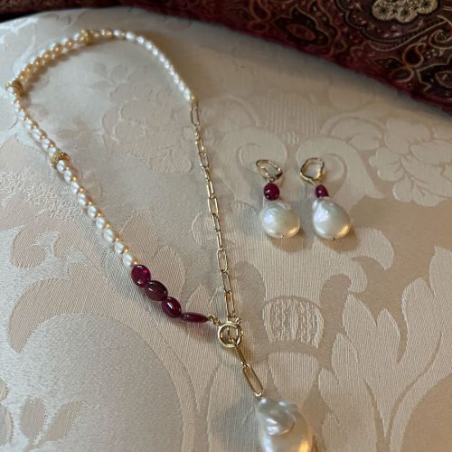 Ruby & Pearl Necklace Set