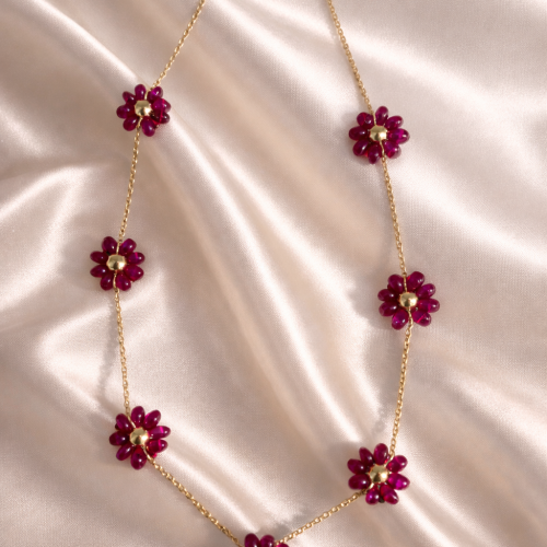 Ruby Gold Floral Necklace
