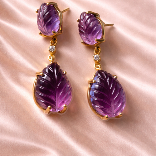 Amethyst Leaf Earrings