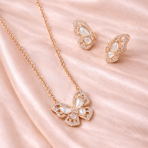 Rose gold Butterfly Pendant Set