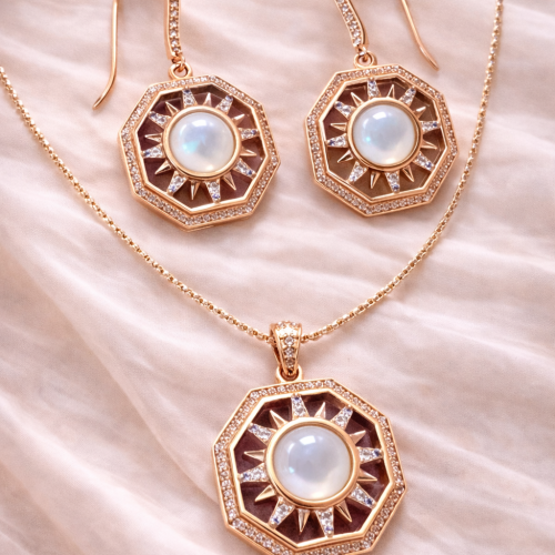 Mop rose gold silver pendant set