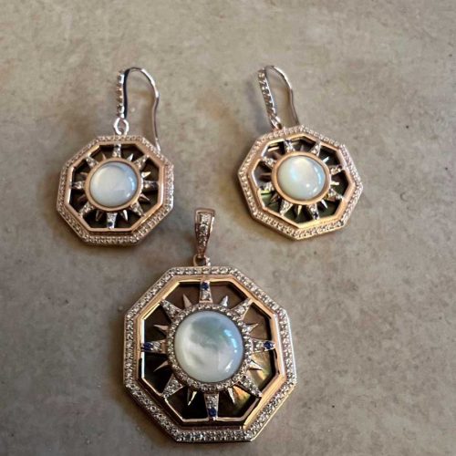 Mop rose gold silver pendant set