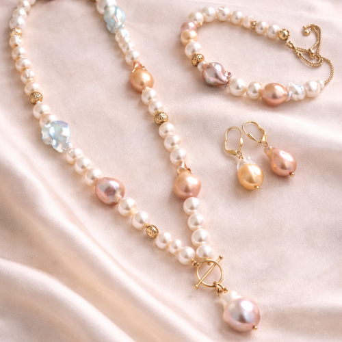 Pink Baroque Pearl Necklace Set