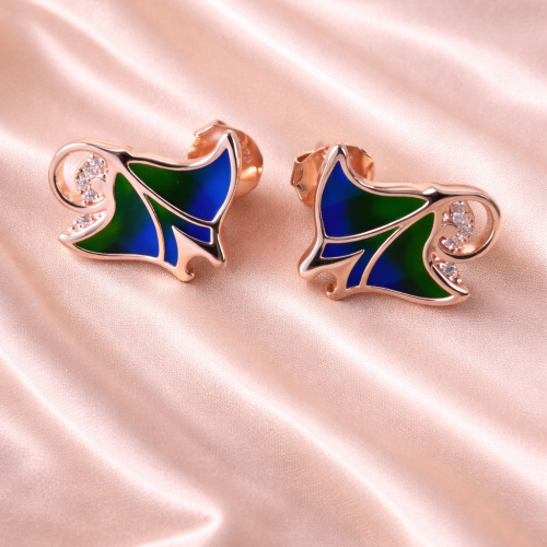 Rose Gold Blue Enamel Earring
