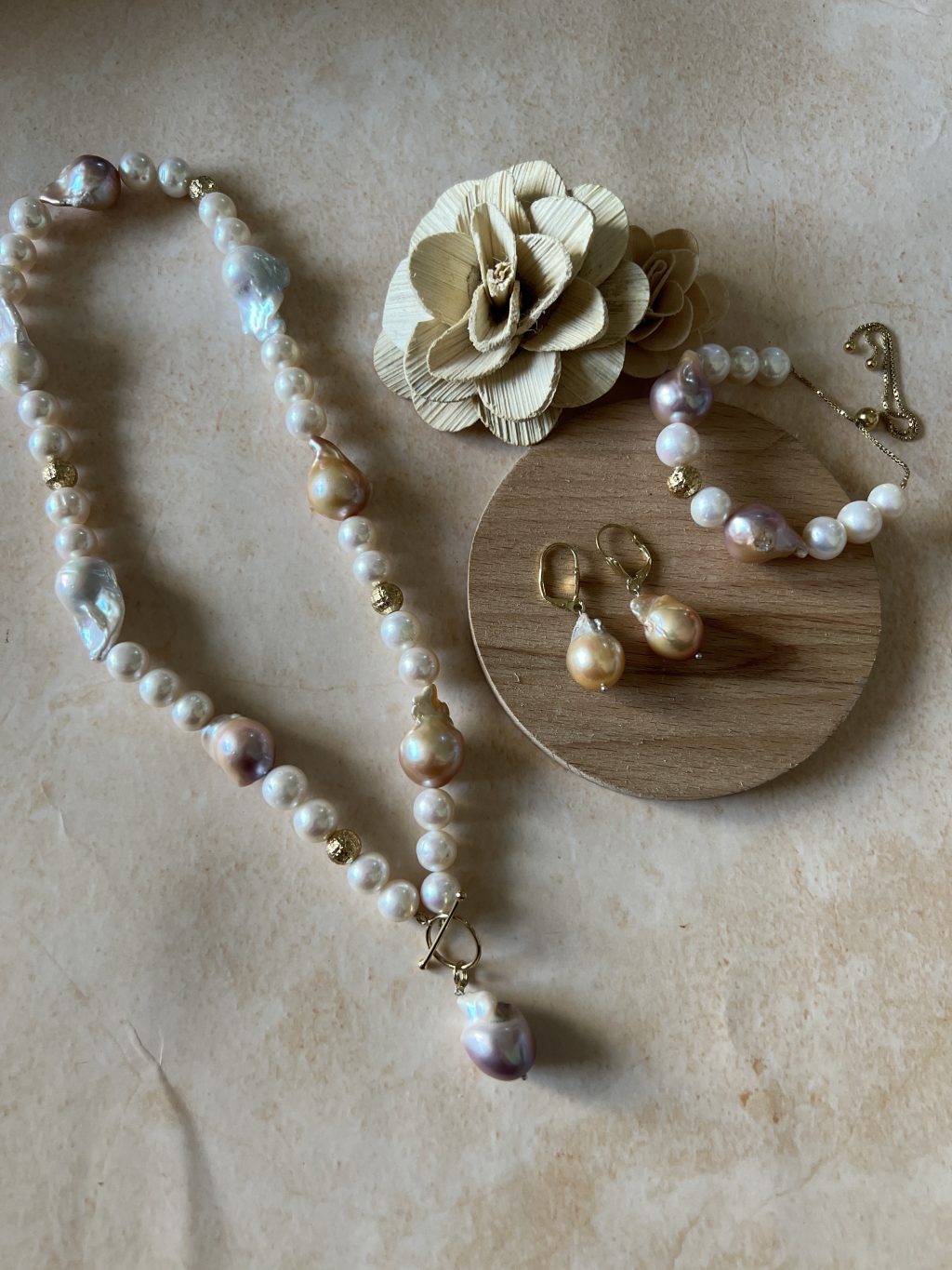 Pink Baroque Pearl Necklace Set
