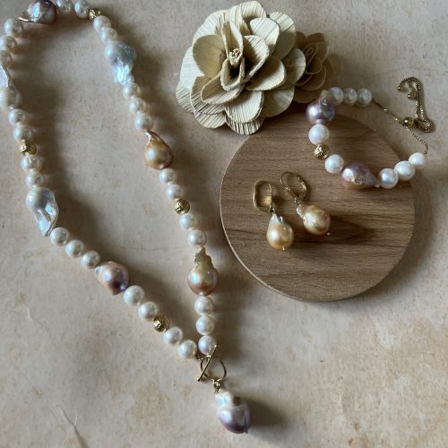 Pink Baroque Pearl Necklace Set