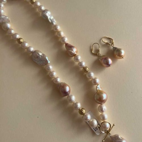 Pink Baroque Pearl Necklace Set