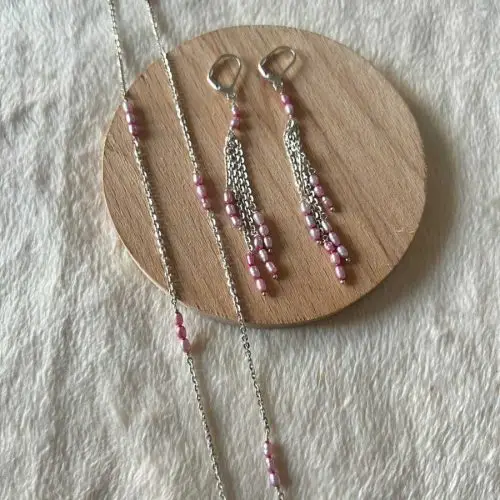 Pearl drop silver chain set