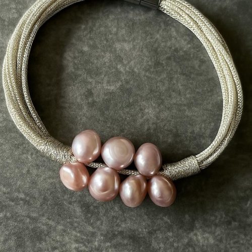 Pink Pearl Mash Silver Bracelet