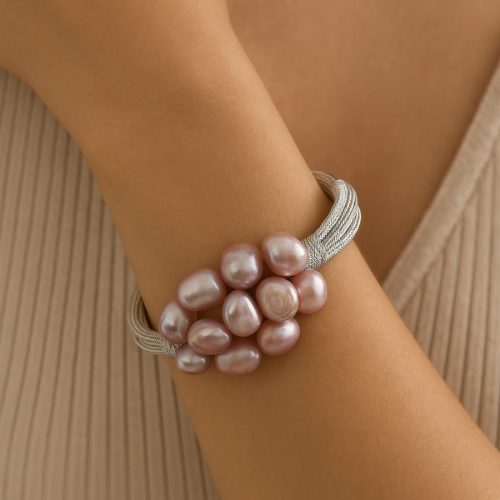 Pink Pearl Mash Silver Bracelet