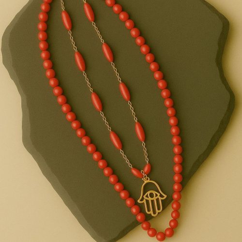 Coral Evil Eye Gold Chain Necklace