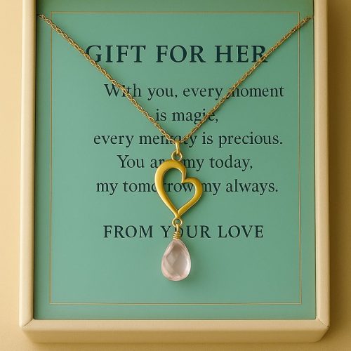 Rose Quartz Heart Pendant Necklace in Gold