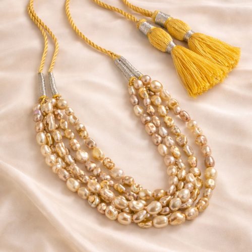 Multi-Strand Freshwater Pearl Chip Necklace with Adjustable Dori