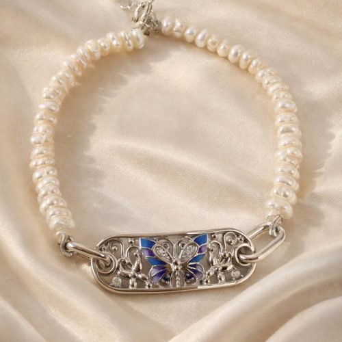 Silver Butterfly Pearl Bracelet