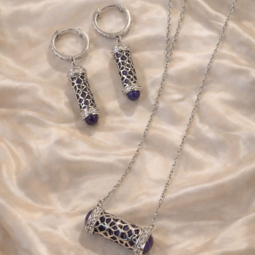 Rubylight Silver Filigree Capsule Chain Set