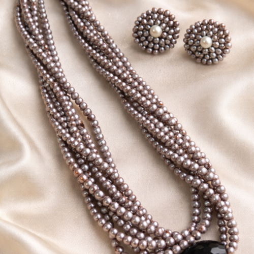 Oxidised Pearl Necklace Set
