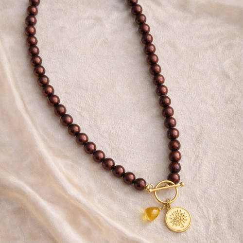 Brown Chocolate Freshwater Pearl Necklace with Citrine Drop