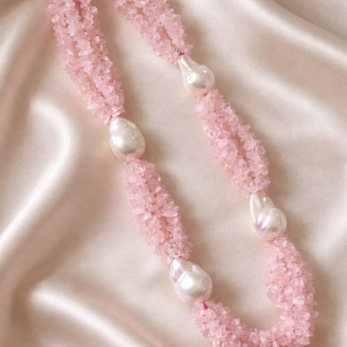 Rose Quartz Baroque Pearl Chip Necklace