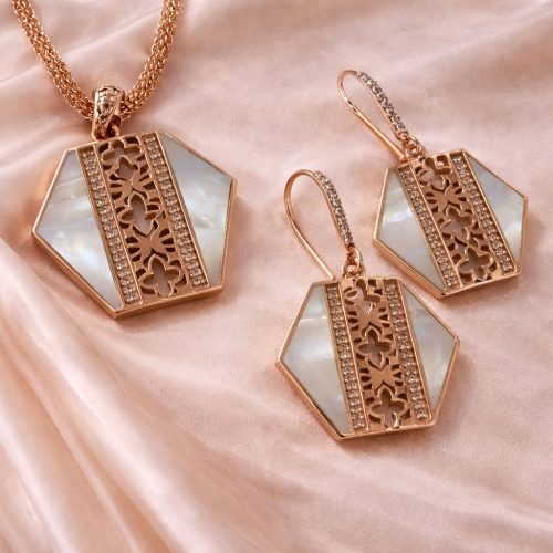 Hexagon Mother of Pearl Rose Gold Pendant Set