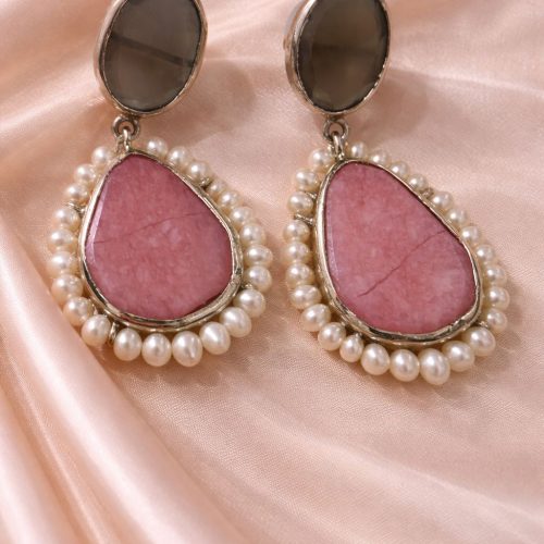 Moonstone & Pink Opal Pearl Earrings