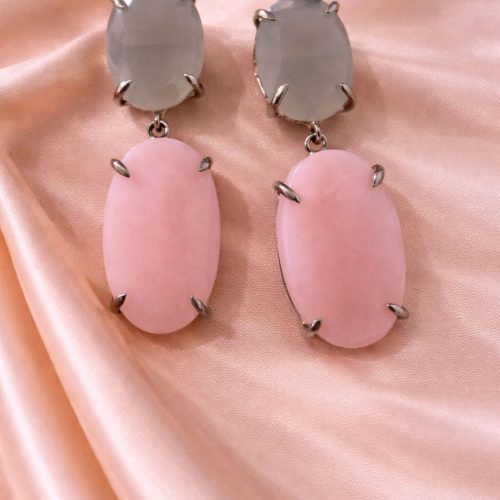 Moonstone & Pink Opal Drop Earrings