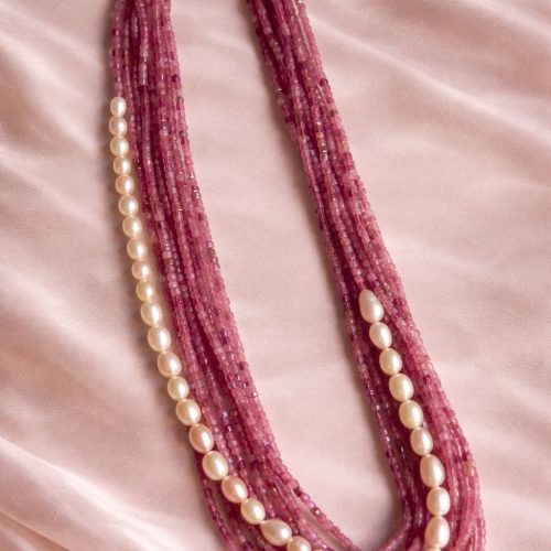 Pink Tourmaline Multi-Line Pearl Necklace