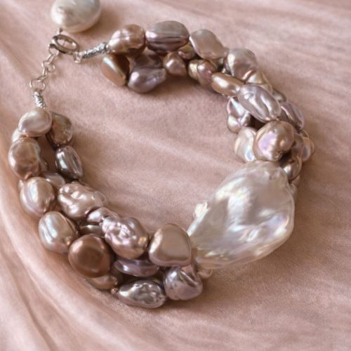 Baroque Pearl Bracelet (Pink-Peach Pearl Chips)
