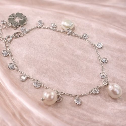 Pearl & CZ Drop Chain Bracelet