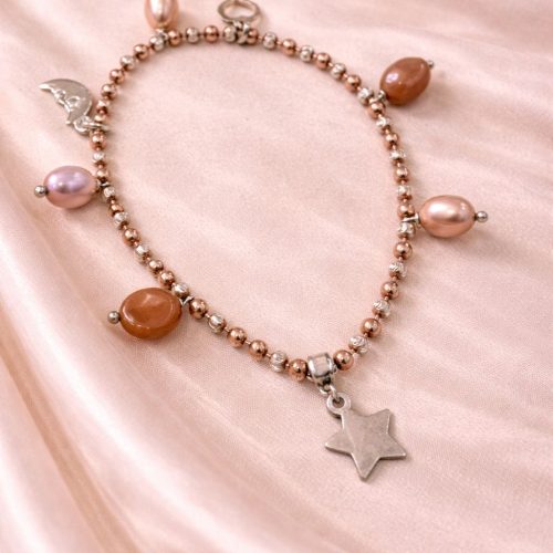 Italian Pearl Charm Bracelet with Angel Wing
