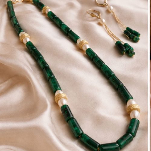 Deep Green Aventurine Pearl Necklace Set