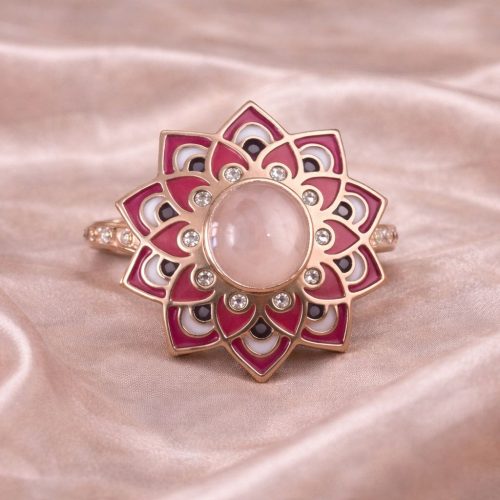 Italian Rose Quartz Enamel Statement Ring