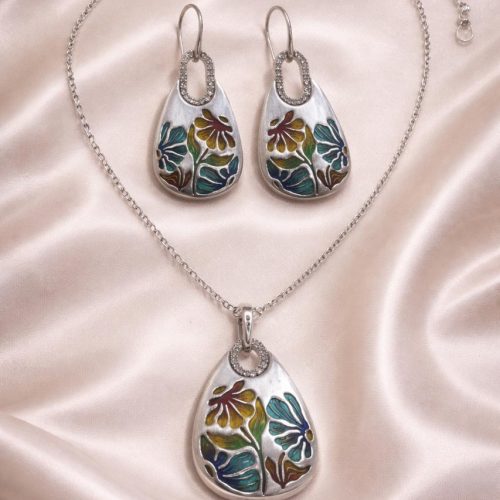 Enamelled Silver Plate Set