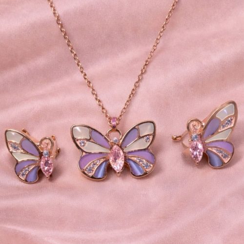 Purple Enamel Butterfly Set