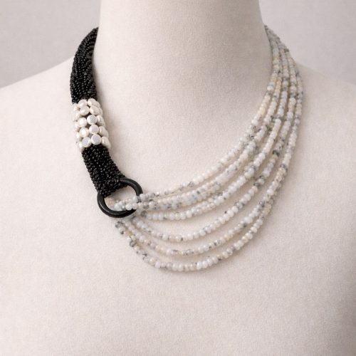 Black Spinel • Black & White Quartz • Pearl Necklace