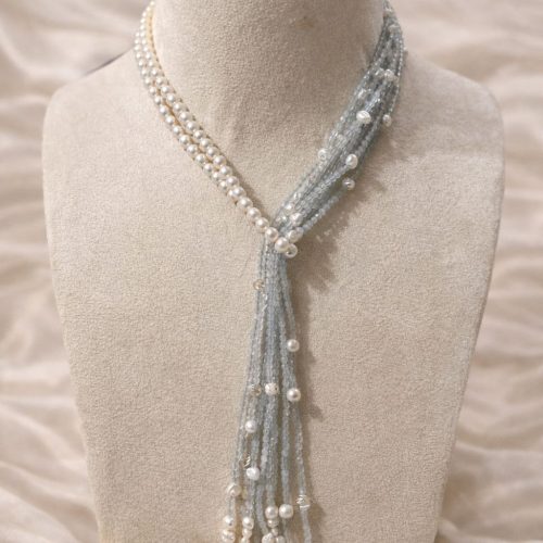 Pearl & Grey Mona Lisa Lariat Necklace (23”)