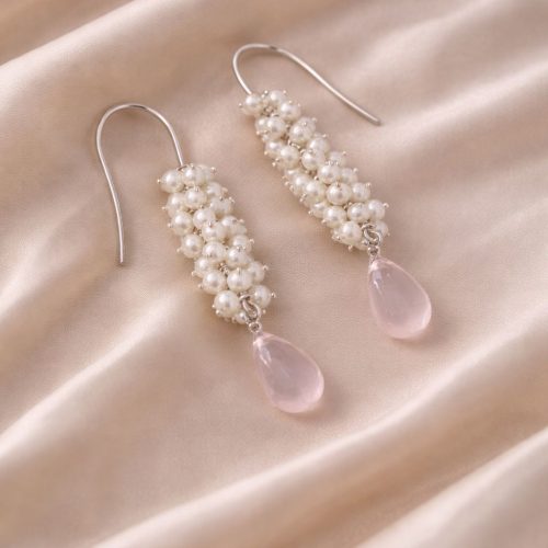 Rose Quartz Pearl Drop Earrings