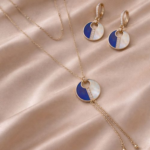 Lapis Lazuli & Mother of Pearl Coin Chain Set