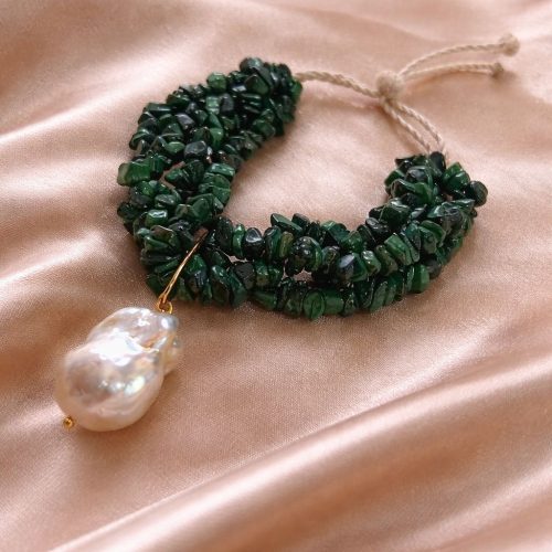 Malachite Chip & Baroque Pearl Thread Bracelet