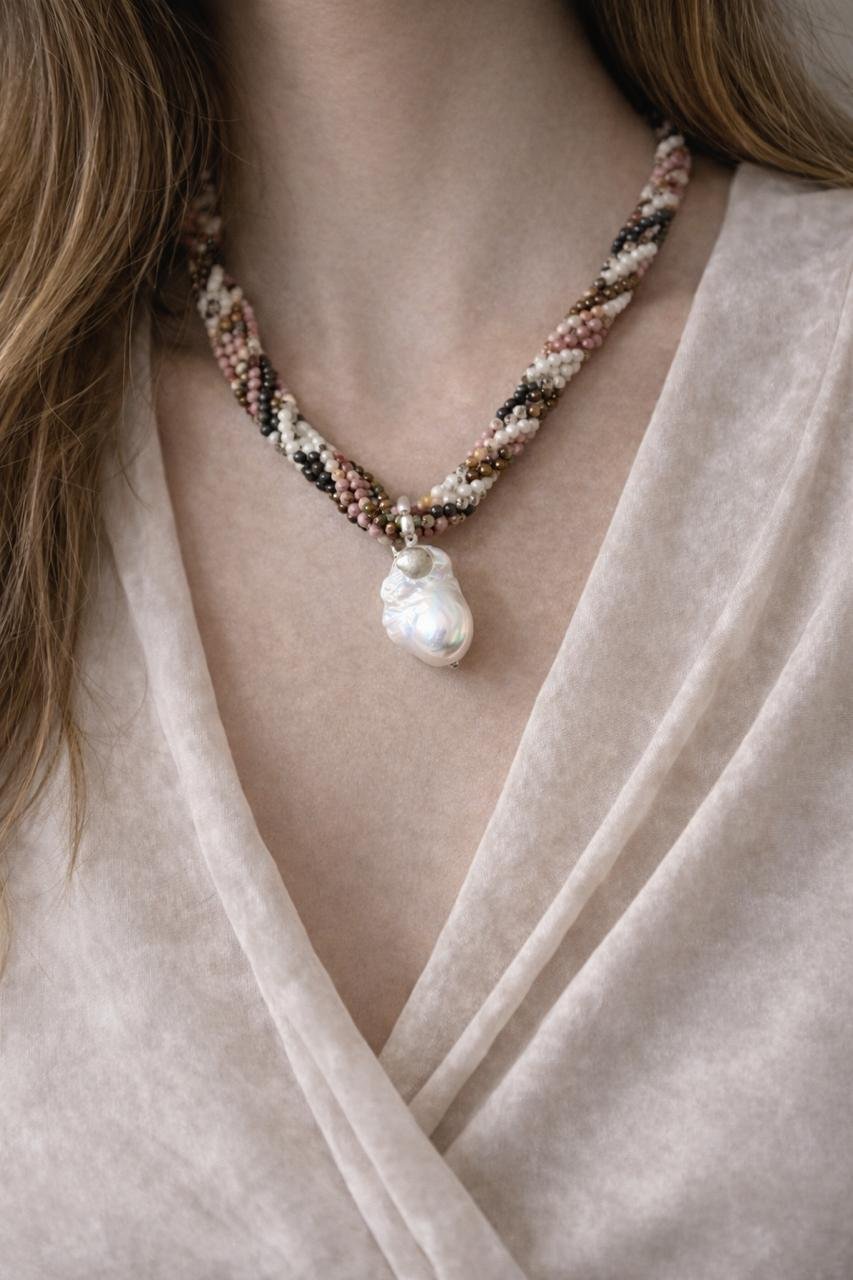 Multi-Tourmaline Rope Necklace with Baroque Pearl Pendant - Image 2