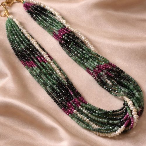 Anyolite (Ruby Zoisite) Multi-String Necklace with Freshwater Pearls
