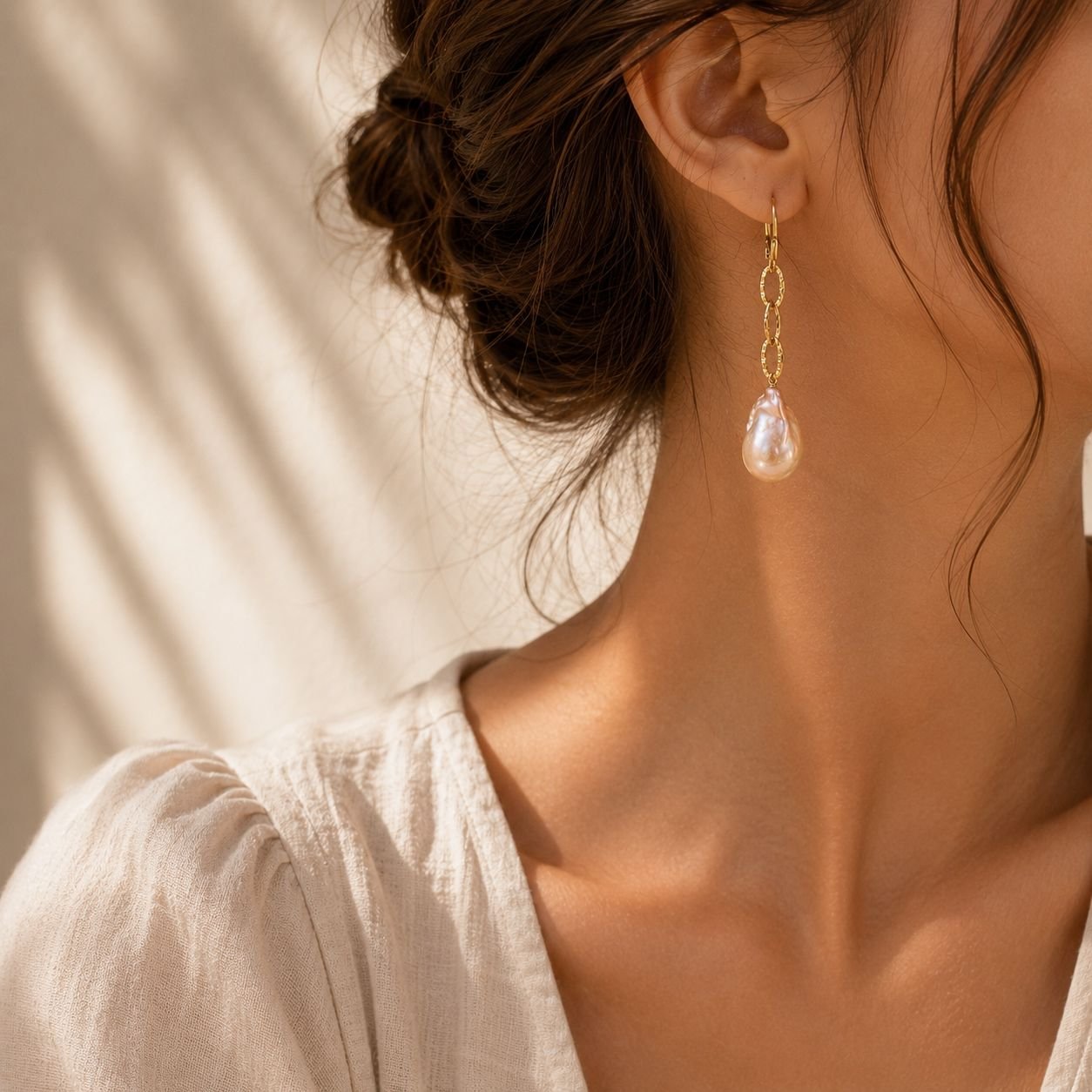 Baroque Pearl Chain Earrings - Image 2