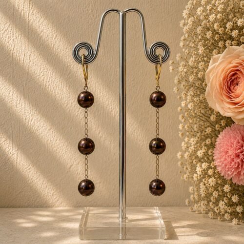 Brown Golden Pearl Hoop Earrings
