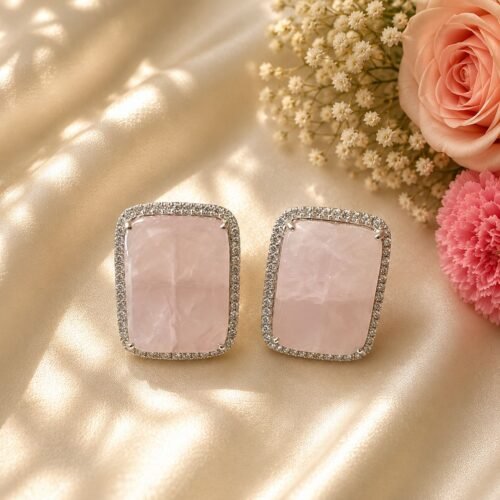 Rose Quartz Halo Stud Earrings