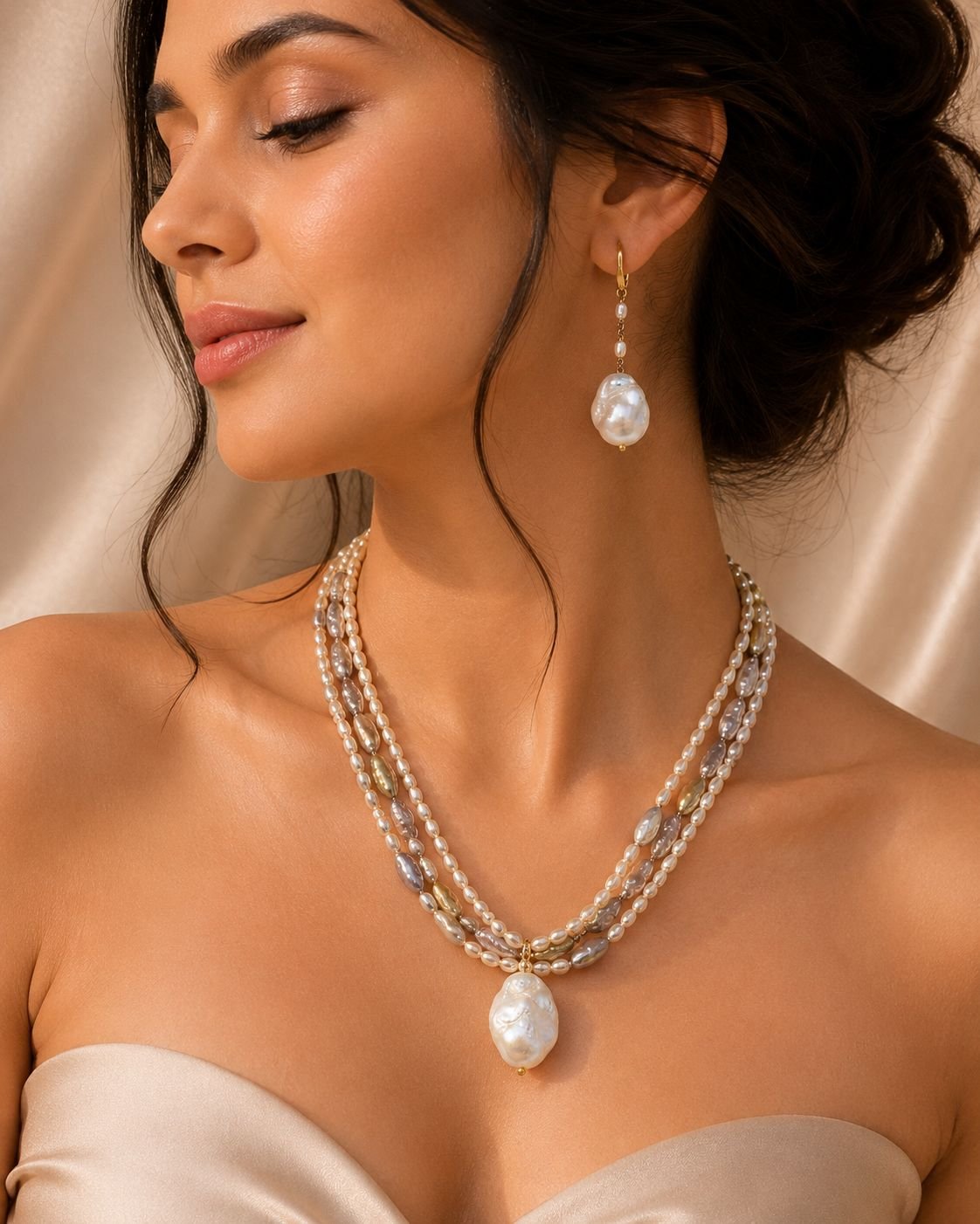 Freshwater Pearl Layered Necklace Set - Image 2